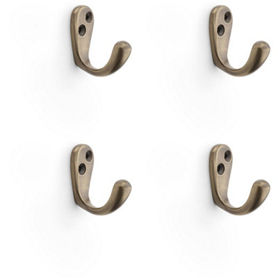 4 PACK - SOLID BRASS Victorian Single Robe Coat Hook - Wall Mounted Holder Antique Brass