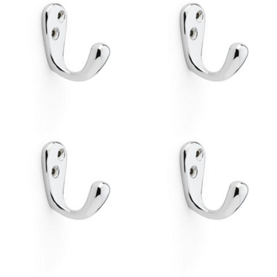 4 PACK - SOLID BRASS Victorian Single Robe Coat Hook Wall Mounted Holder Polished Chrome
