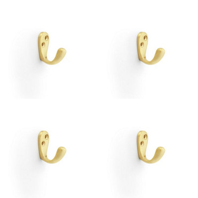 4 PACK - SOLID BRASS Victorian Single Robe Coat Hook - Wall Mounted Holder Satin Brass