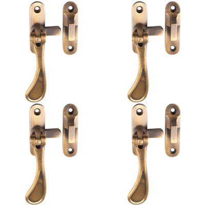 4 PACK - Spoon End Reversible Casement Window Fastener Handle 103mm Length Antique Brass
