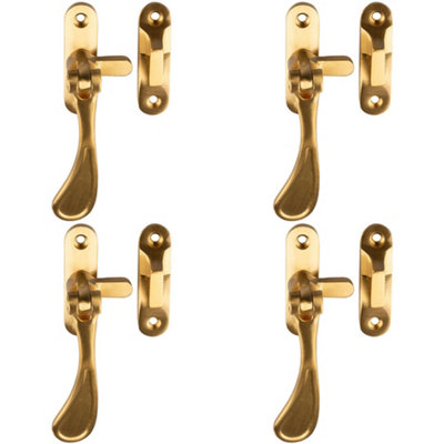 4 PACK - Spoon End Reversible Casement Window Fastener Handle 103mm Length Satin Brass