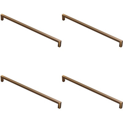 4 PACK - Square Block Pull Handle 330 x 10mm 320mm Fixing Centres Antique Brass