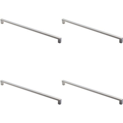 4 PACK - Square Block Pull Handle 330 x 10mm 320mm Fixing Centres Polished Chrome