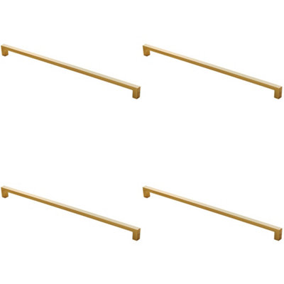 4 PACK - Square Block Pull Handle 330 x 10mm 320mm Fixing Centres Satin Brass