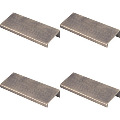 4 PACK - Square Edge Finger Pull Handle - Antique Brass 100mm - Slim Cupboard Drawer