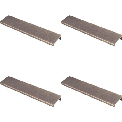4 PACK - Square Edge Finger Pull Handle - Antique Brass 200mm - Slim Cupboard Drawer