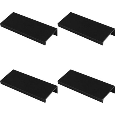 4 PACK - Square Edge Finger Pull Handle - Matt Black 100mm - Slim Cupboard Drawer