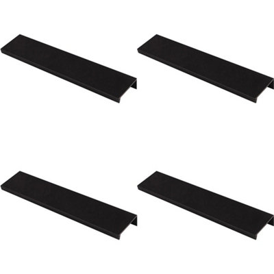 4 PACK - Square Edge Finger Pull Handle - Matt Black 200mm - Slim Cupboard Drawer