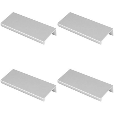 4 PACK - Square Edge Finger Pull Handle - Polished Chrome 100mm - Slim Cupboard Drawer