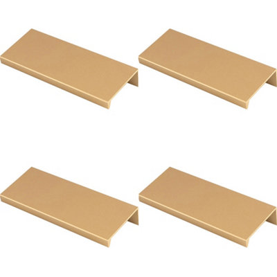 4 PACK - Square Edge Finger Pull Handle - Satin Brass 100mm - Slim Cupboard Drawer