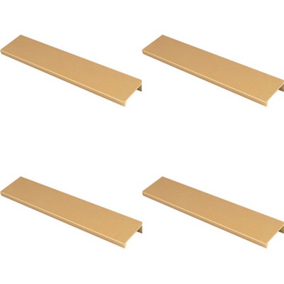4 PACK - Square Edge Finger Pull Handle - Satin Brass 200mm - Slim Cupboard Drawer