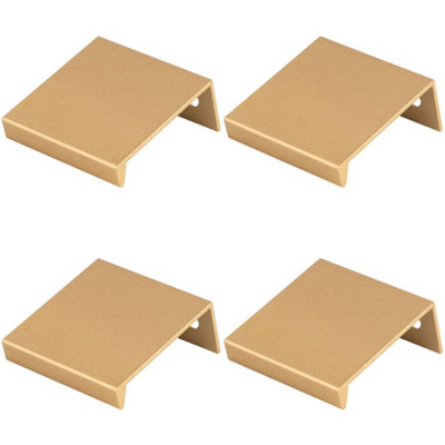 4 PACK - Square Edge Finger Pull Handle - Satin Brass 40mm - Slim Cupboard Drawer
