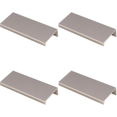 4 PACK - Square Edge Finger Pull Handle - Satin Nickel 100mm - Slim Cupboard Drawer