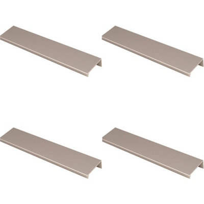 4 PACK - Square Edge Finger Pull Handle - Satin Nickel 200mm - Slim Cupboard Drawer