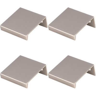 4 PACK - Square Edge Finger Pull Handle - Satin Nickel 40mm - Slim Cupboard Drawer