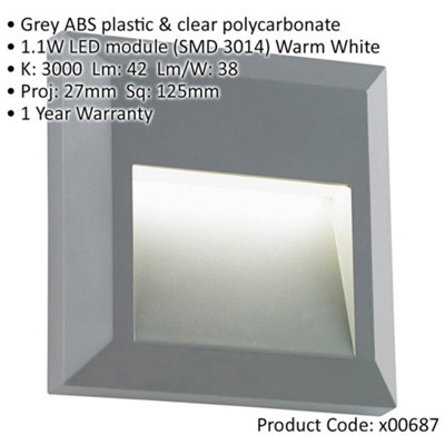 4 PACK Square IP65 Guide Light - Indirect 1.1W Warm White LED - Gray ABS