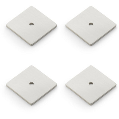 4 PACK - Square Kitchen Door Knob Backplate - Satin Nickel 38mm x 38mm Cabinet Plate