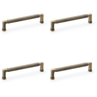 4 PACK - Square Knurled Pull Handle - Antique Brass - 160mm Centres Premium Drawer Door