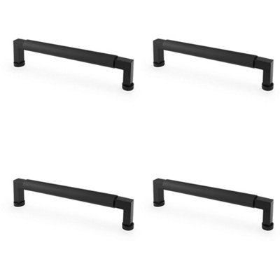 4 PACK - Square Knurled Pull Handle - Matt Black - 160mm Centres Premium Drawer Door