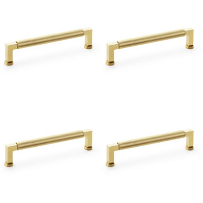 4 PACK - Square Knurled Pull Handle - Satin Brass - 160mm Centres Premium Drawer Door
