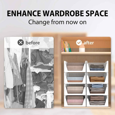 4 Pack Stackable Storage Boxes for Clothes Wardrobe and Cupboard