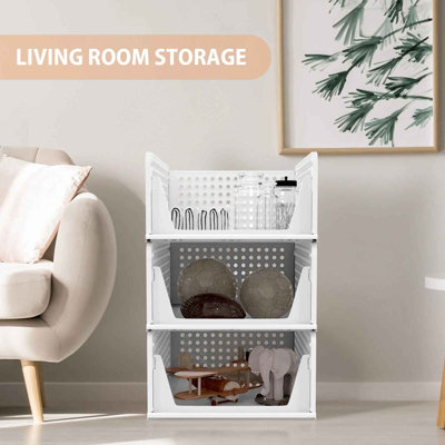 4 Pack Stackable Storage Boxes for Clothes Wardrobe and Cupboard