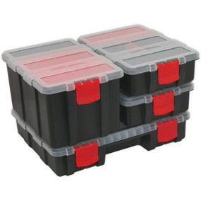 4 PACK - Stackable Tool & Parts Storage Combination Cases - Black & Red Boxes