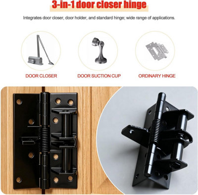 4 Pack Steel Door Hinges 90 deg, 3 in 1 Spring Hinge with Invisible ...