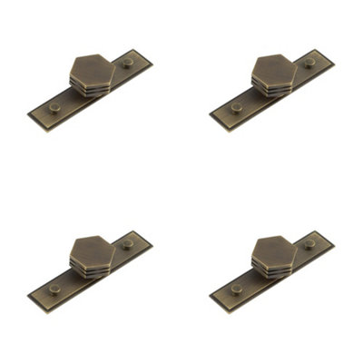 4 PACK Stepped Antique Brass Cupboard Knob - 40mm Unique Design - Kitchen Cabinet Knob