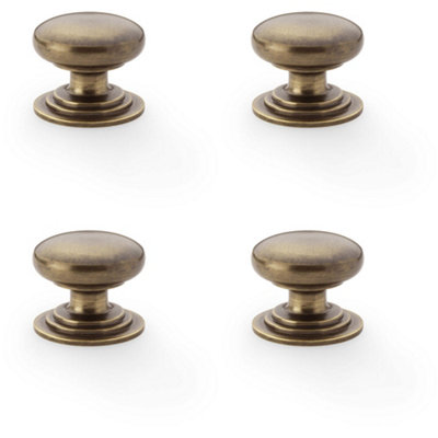 4 PACK - Stepped Round Door Knob - Antique Brass 32mm Classic Kitchen Cabinet Pull Handle