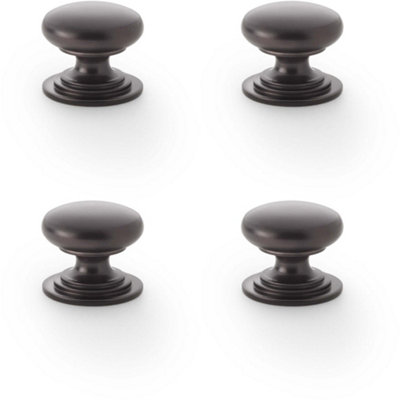 4 PACK - Stepped Round Door Knob - Dark Bronze 25mm Classic Kitchen Cabinet Pull Handle