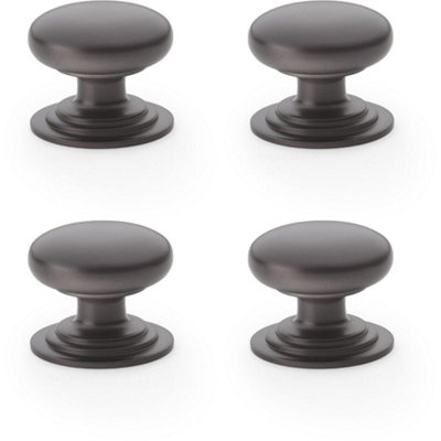 4 PACK - Stepped Round Door Knob - Dark Bronze 32mm Classic Kitchen Cabinet Pull Handle