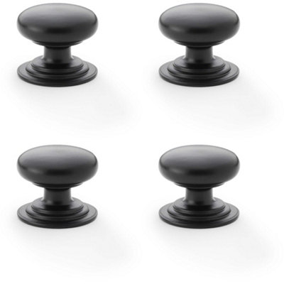 4 PACK - Stepped Round Door Knob - Matt Black 32mm Classic Kitchen Cabinet Pull Handle