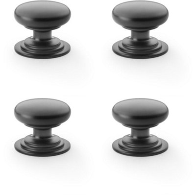 4 PACK - Stepped Round Door Knob - Matt Black 38mm Classic Kitchen Cabinet Pull Handle