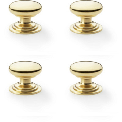4 PACK - Stepped Round Door Knob Polished Brass 38mm Classic Kitchen Cabinet Pull Handle