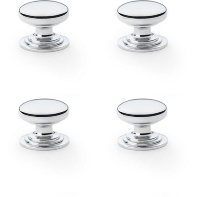 4 PACK - Stepped Round Door Knob Polished Chrome 32mm Classic Kitchen Cabinet Pull Handle