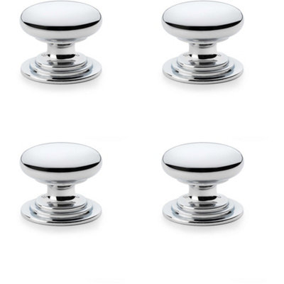 4 PACK - Stepped Round Door Knob Polished Chrome 38mm Classic Kitchen Cabinet Pull Handle