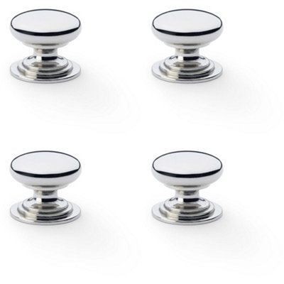 4 PACK - Stepped Round Door Knob Polished Nickel 25mm Classic Kitchen Cabinet Pull Handle