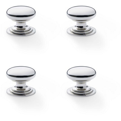 4 PACK - Stepped Round Door Knob Polished Nickel 32mm Classic Kitchen Cabinet Pull Handle