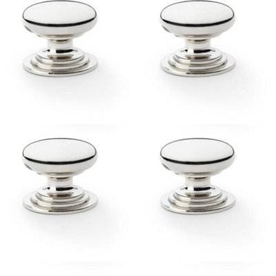 4 PACK - Stepped Round Door Knob Polished Nickel 38mm Classic Kitchen Cabinet Pull Handle