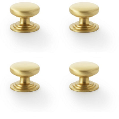 4 PACK - Stepped Round Door Knob - Satin Brass 32mm Classic Kitchen Cabinet Pull Handle