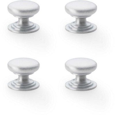 4 PACK - Stepped Round Door Knob - Satin Chrome 25mm Classic Kitchen Cabinet Pull Handle