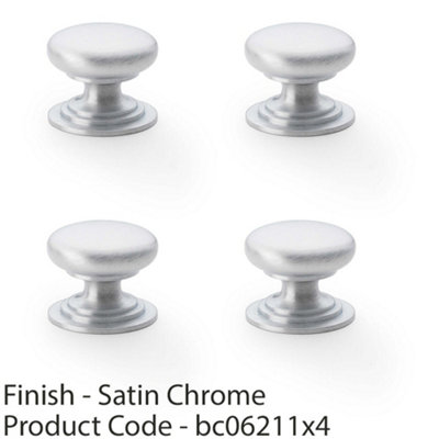 4 PACK - Stepped Round Door Knob - Satin Chrome 25mm Classic Kitchen Cabinet Pull Handle