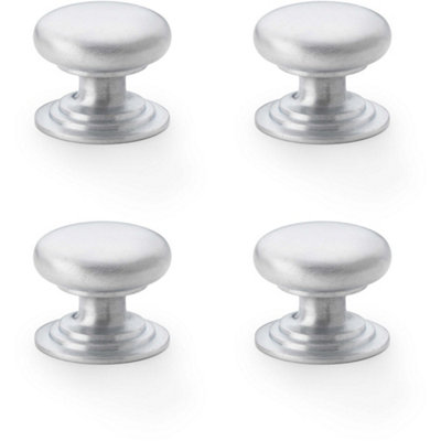 4 PACK - Stepped Round Door Knob - Satin Chrome 32mm Classic Kitchen Cabinet Pull Handle