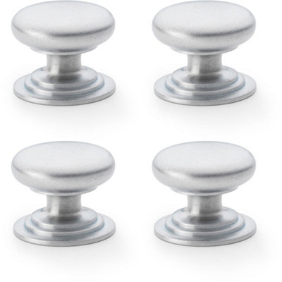 4 PACK - Stepped Round Door Knob - Satin Chrome 38mm Classic Kitchen Cabinet Pull Handle