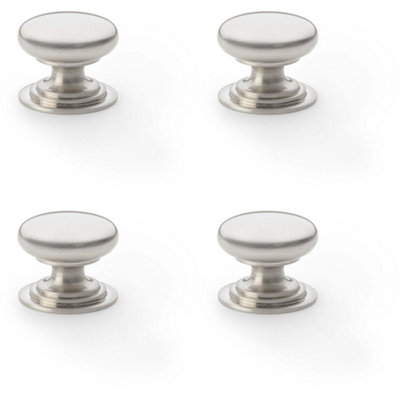 4 PACK - Stepped Round Door Knob - Satin Nickel 25mm Classic Kitchen Cabinet Pull Handle