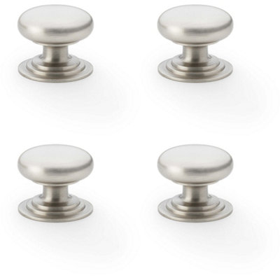 4 PACK - Stepped Round Door Knob - Satin Nickel 32mm Classic Kitchen Cabinet Pull Handle
