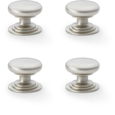 4 PACK - Stepped Round Door Knob - Satin Nickel 38mm Classic Kitchen Cabinet Pull Handle