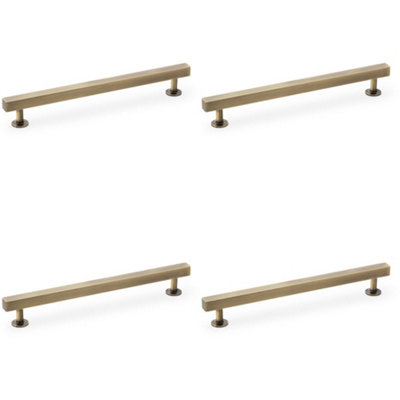 4 PACK - Straight Square Bar Pull Handle - Antique Brass 192mm Centres SOLID BRASS Drawer