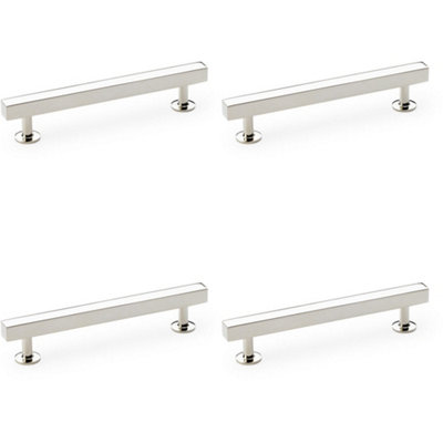 4 PACK - Straight Square Bar Pull Handle Polished Nickel 128mm Centres SOLID BRASS Drawer